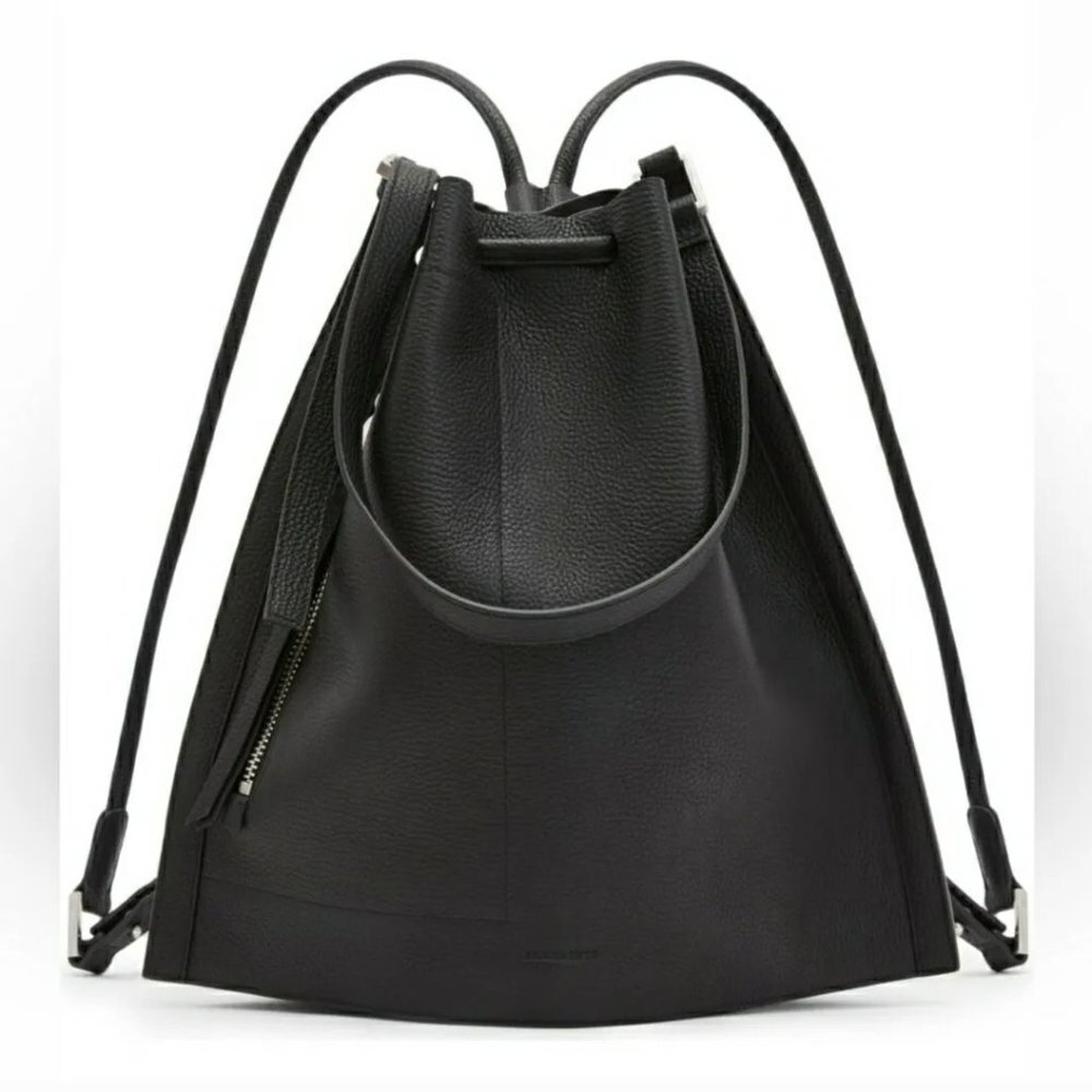 ALLSAINTS Alpha Pebble Leather Convertible Backpack/ Shoulder Bag Purse Black